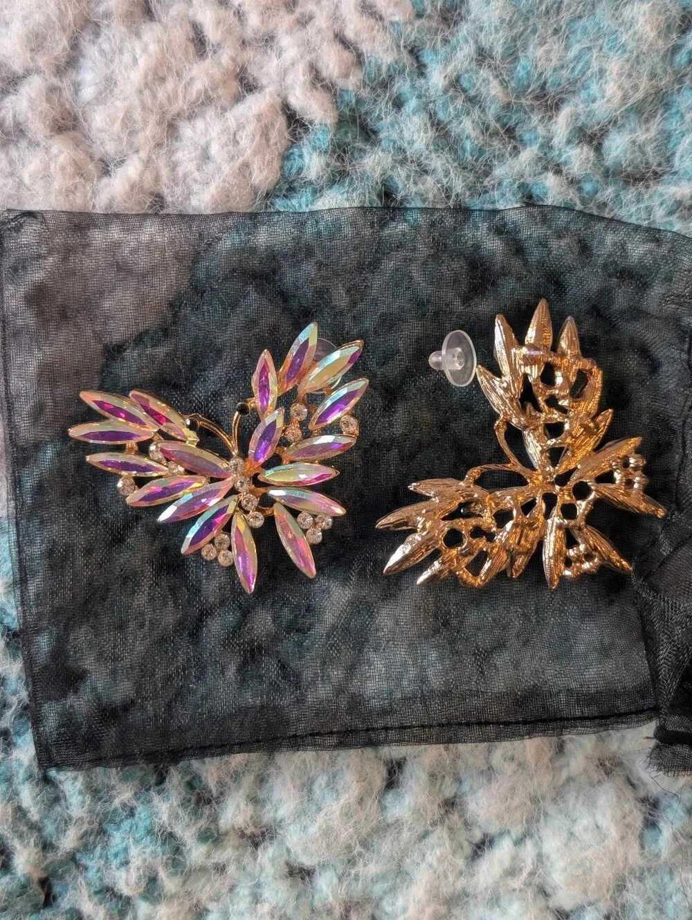 Iridescent‎ Crystal Butterfly  Earrings - Pink Gold Accent